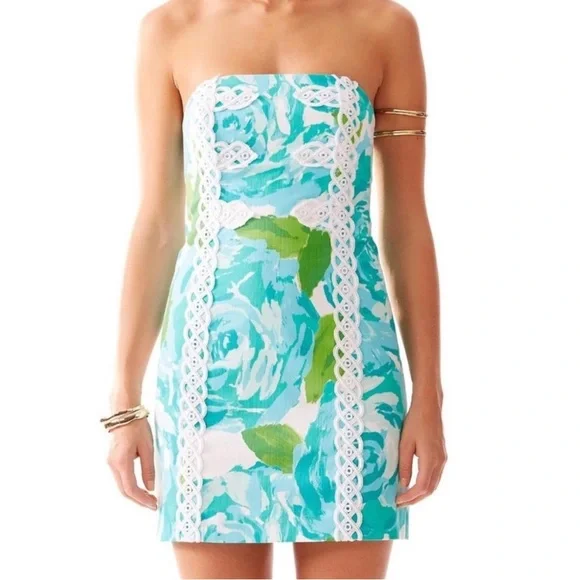 Lilly Pulitzer Tansy Mini Summer Dress Strapless Blue Green NWT Sz 00 - Picture 1 of 12